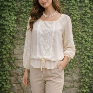 DILLARDS GB Ivory Boho Peasant Blouse, S